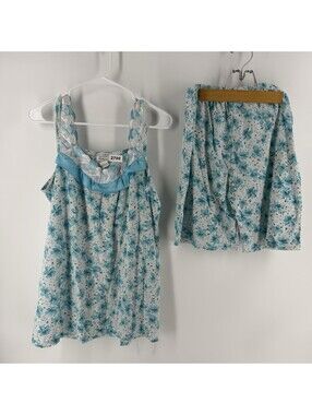 WOMENS LATI FASHION PAJAMA SHORT SET SIZE M WHITE AQUA TURQUOISE FLORAL PATTERN